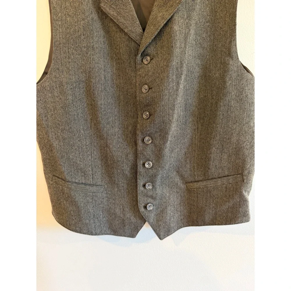 Banana Republic Brown Herringbone Wool Button-Front Vest Mens Large L